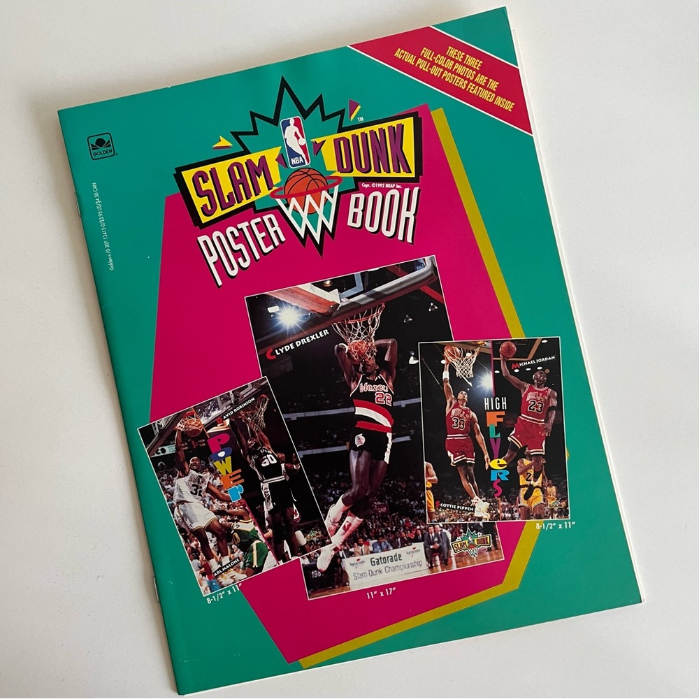 Vintage 1993 NBA Slam Dunk Poster Book Jordan Drexler Malone Pippen Robinson